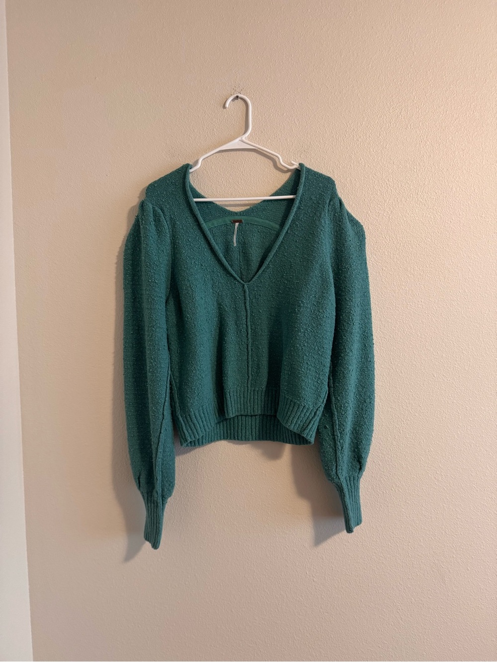 Free People Teal V-Neck Knit Sweater